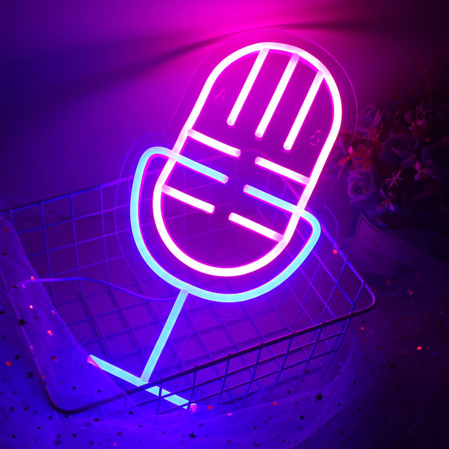 Microphone Neon Light Pink Blue Led Lights Music Melody Club Party Bar Pub Studio Sighs Room Decor Home Shop Wall Decorations