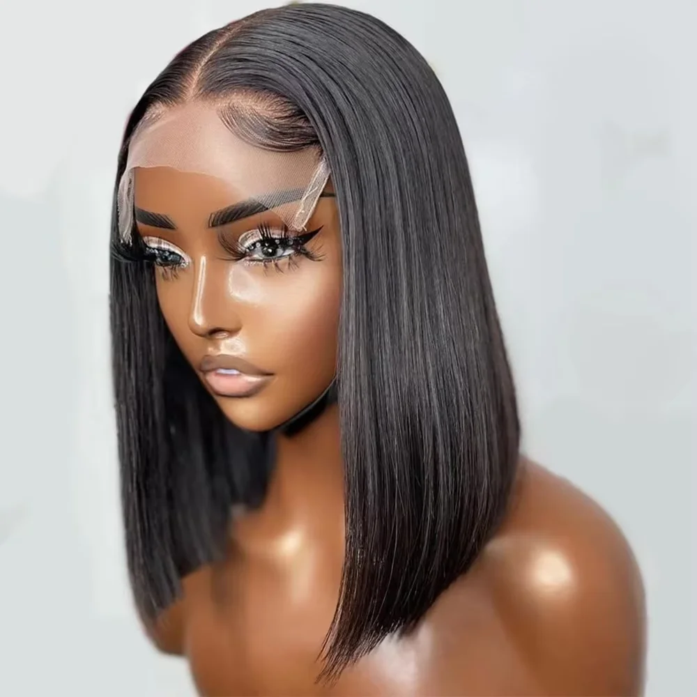 

13x4 HD Bone Straight Lace Frontal Human Hair Brazilian 100% Short Bob Wig For Women 200% Straight Lace Front Bob Wigs