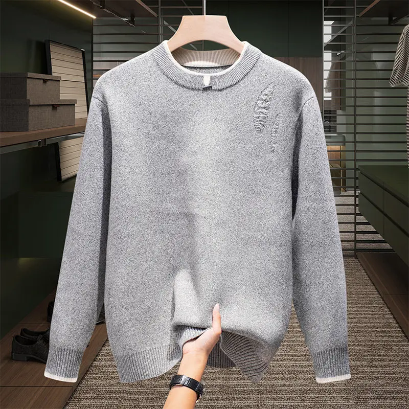 

Новинка 2025, мужской вязаный свитер, круглый, повседневный, модный, молодежный, длинный свек, дышащий, удобный крой, всесезонный трикотаж