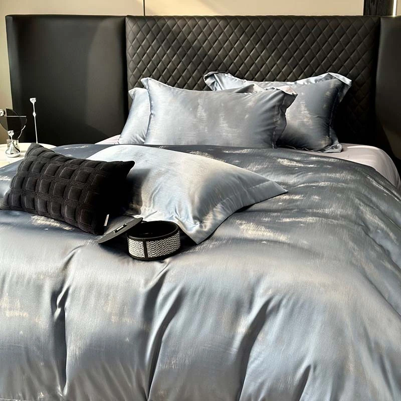 Premium Quality Jacquard Sateen Weave Cotton Silky Bedding Set Double Queen King Duvet Cover Bed Fitted Sheet Pillowcases 4Pcs