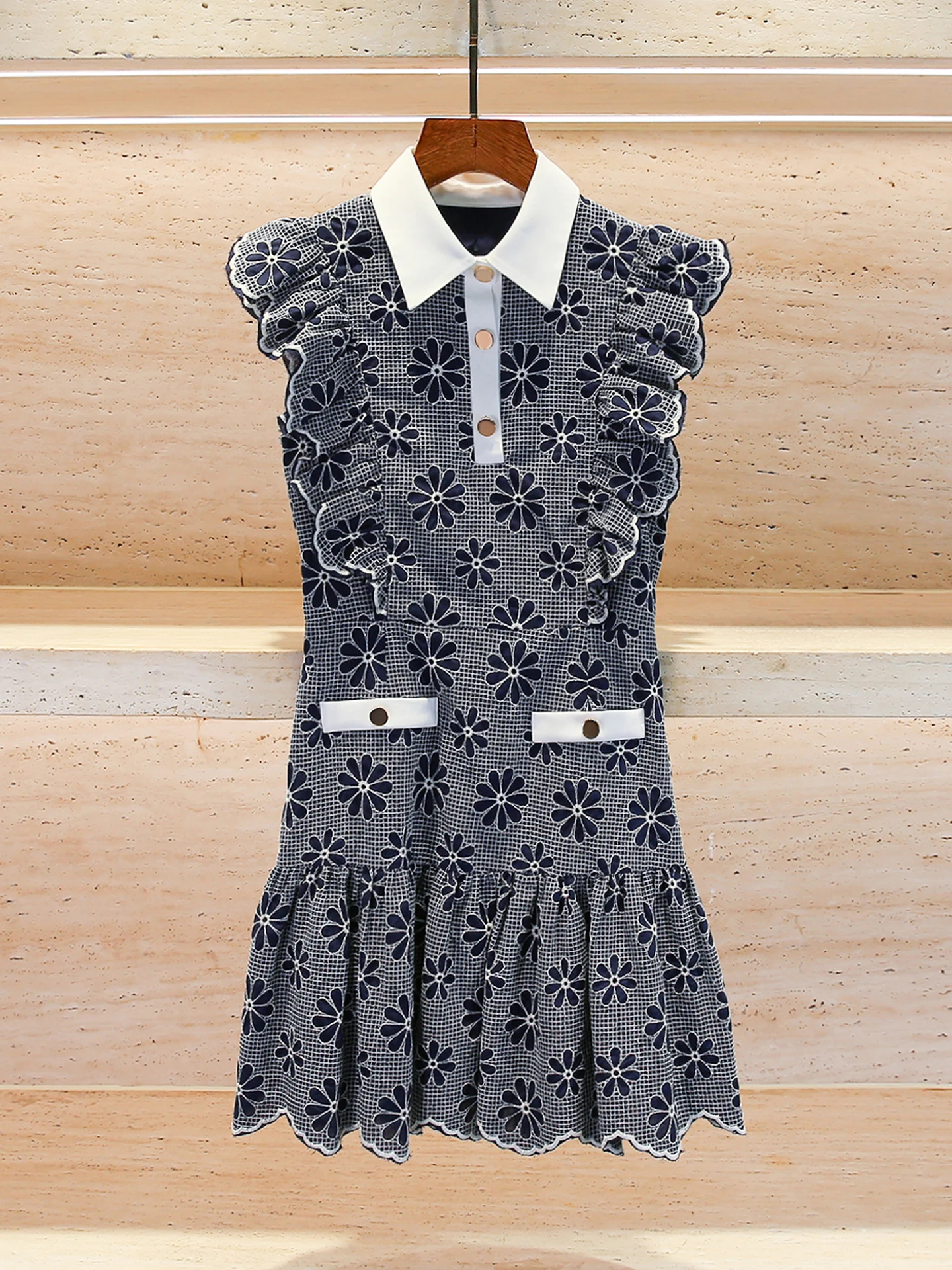 

Ele Embroidered Blouse Skirt Dr with Stand Collar And Lace Trim Small Fraance Sle Autumn Collection Women's Wear