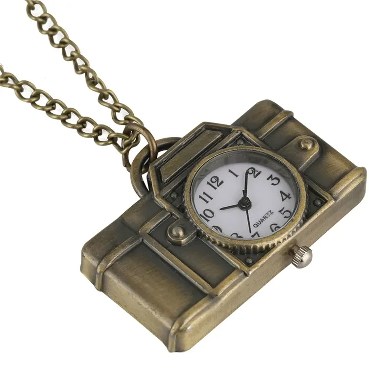 Old Fashion Camera Design Necklace Pocket Watch Quartz Movement Arabic Numeral Display Clock for Men Women Pendant Watches Reloj