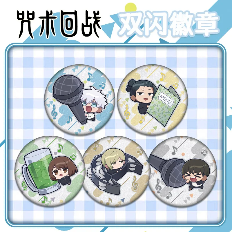 

Аниме-значок Jujutsu Kaisen Q-версия, серия 180-184, металлический, с двойным эффектом мерцания, серебристый, с блестками, 75 мм, 58 мм, Годжо Сатору, Гето Сугуру, милый дизайн