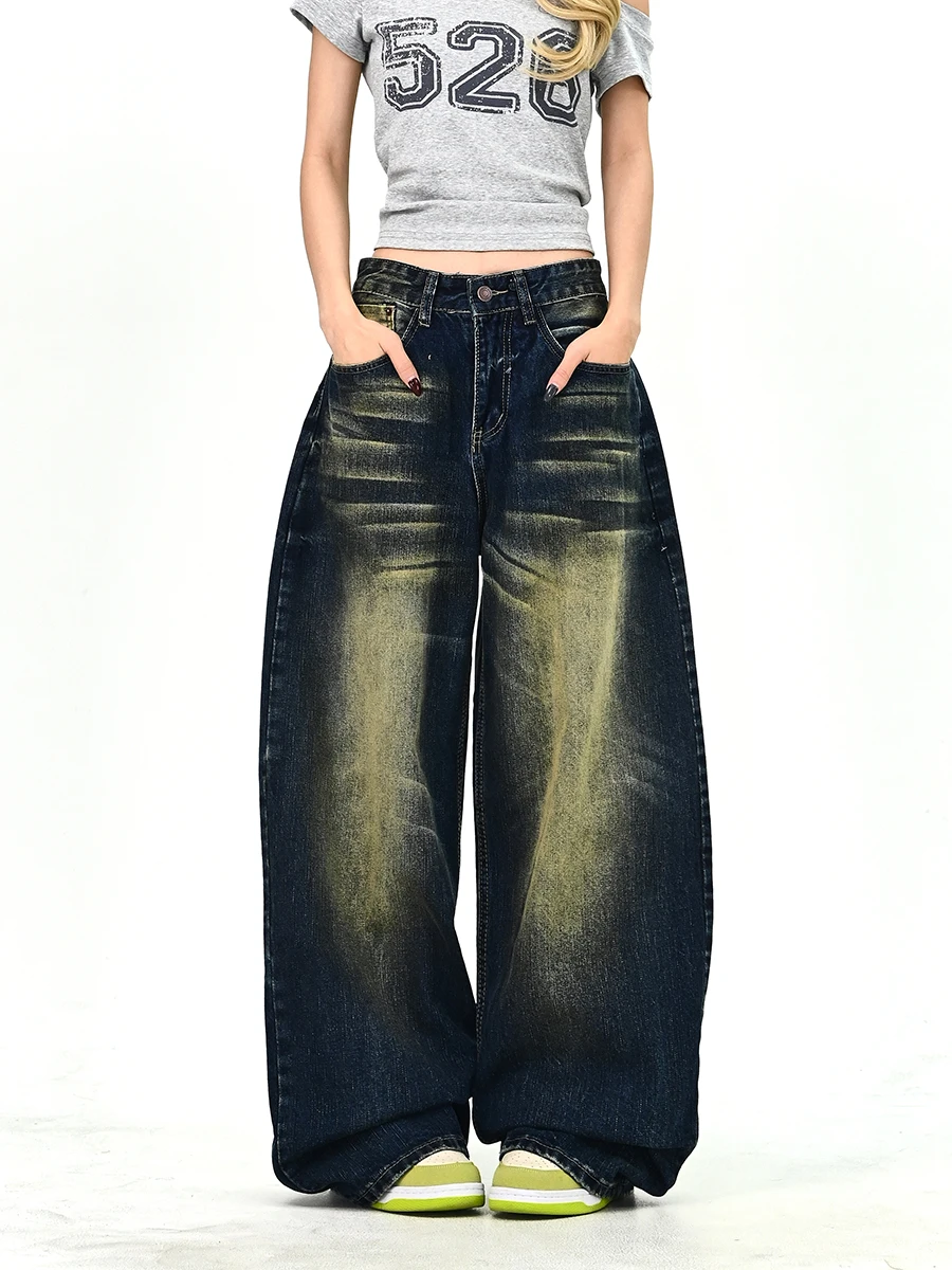 

Wear Resistant Women's Wide Leg Jeans Loose Fit Street Sle Spring 2026 New Arrival Faded Denim Floor Length Trousers