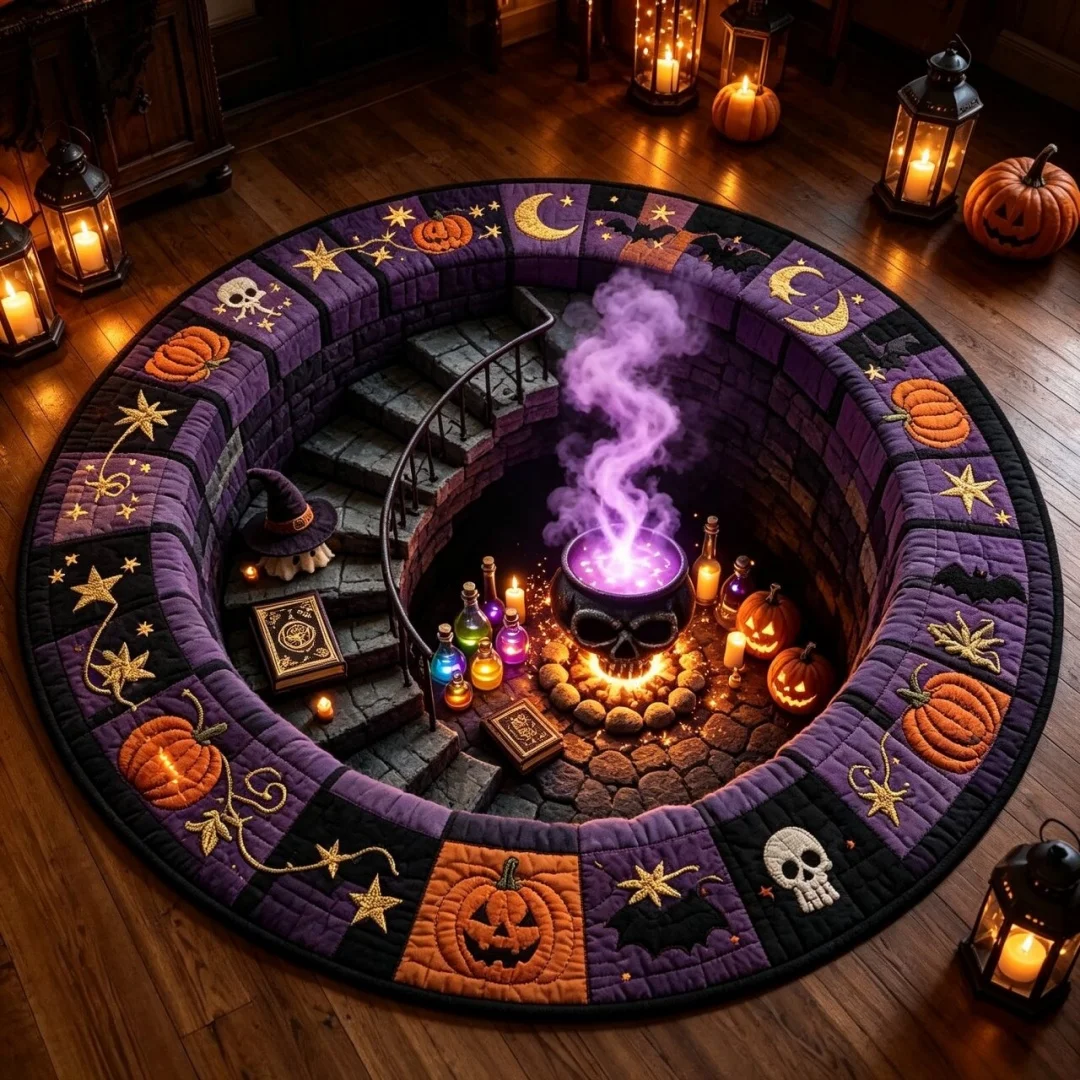 Horror Halloween round Rug Bat Cat Skull Print Plush Non-Slip Carpet Indoor Outdoor Decor Cthulhu Antenna Door Mat