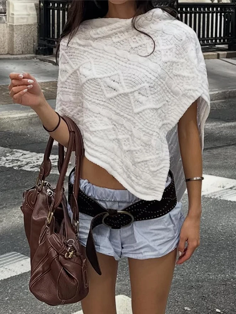 

Трендовый вязаный топ-пончо Trendix Y2K для женщин, лето 2026, асимметричный, без рукавов, короткий свитер-пуловер для вечеринок и отпуска