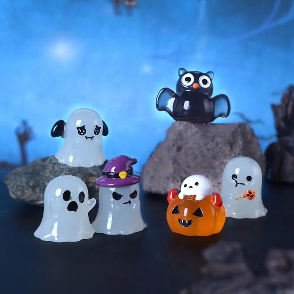 Cartoon Halloween Luminous Ghost Figurines Resin Crafts DIY Noctilucent Ghost Ornaments Cute Mini Micro Landscape Decorations