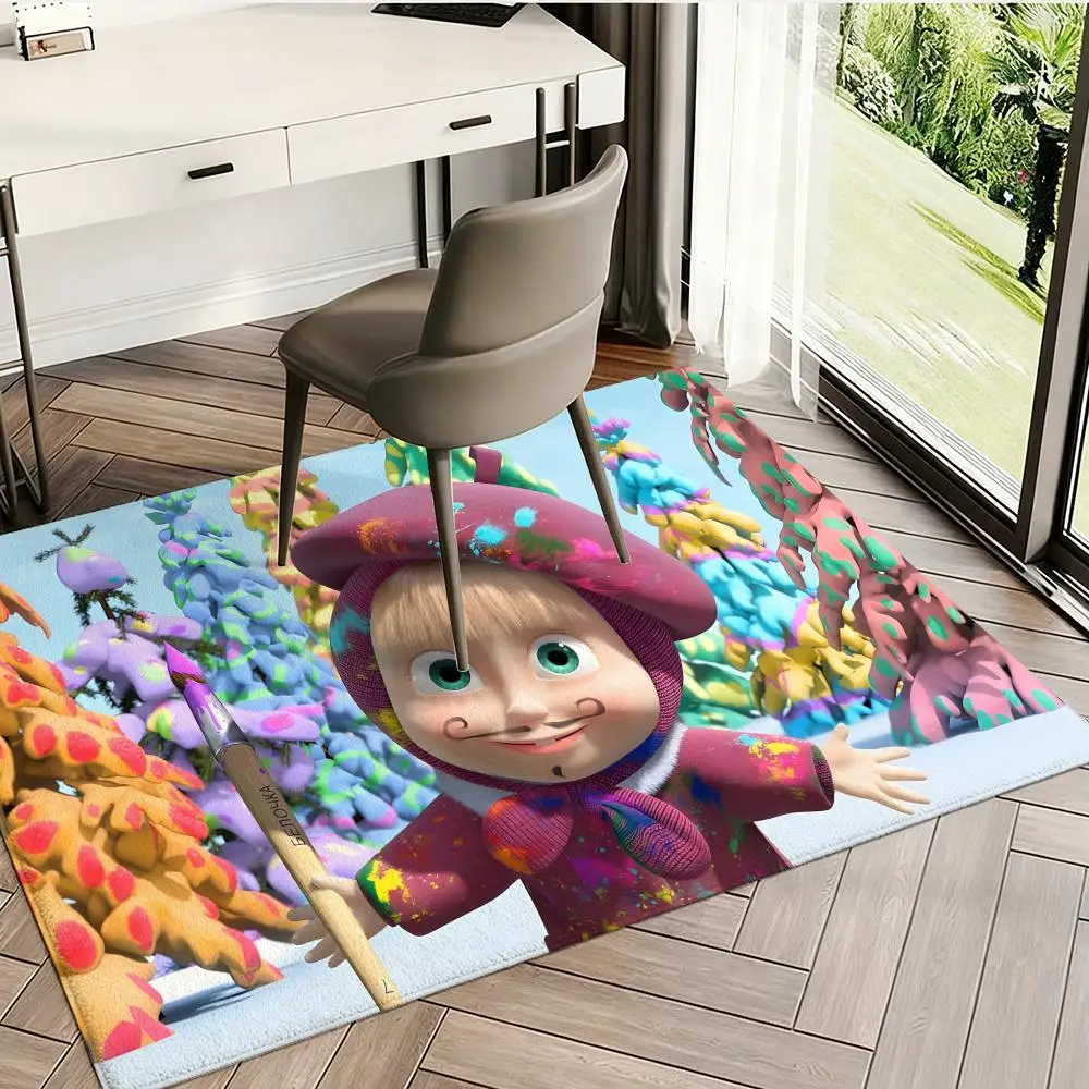 Kawaii M-Masha And The Bear Floor Mat Flannel Rugs Cozy Plush Thickened Soft Warm Winter Non Slip Living Room Home Indoor Use