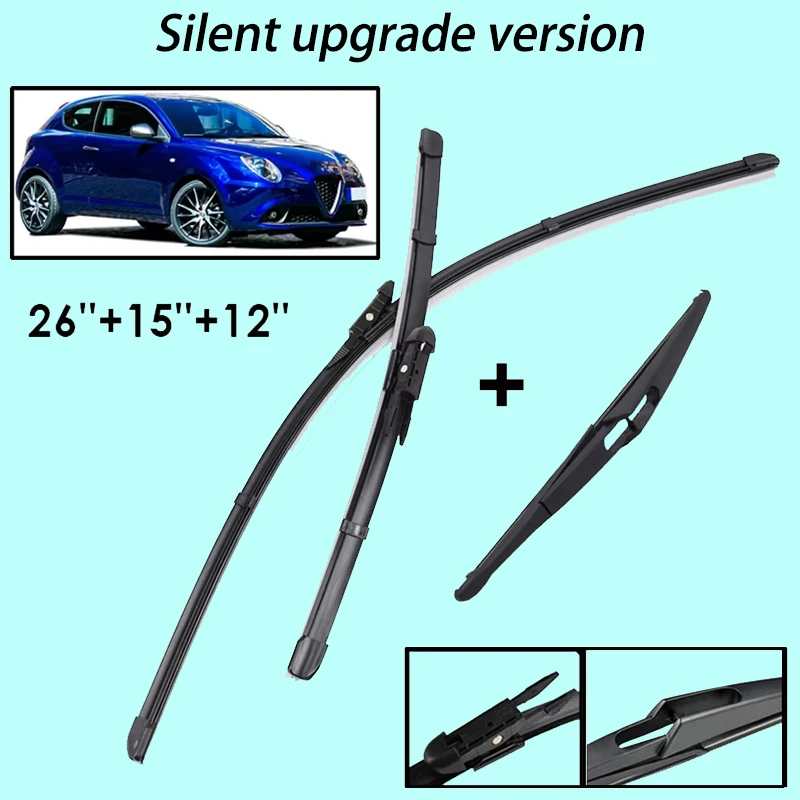 

Front & Rear Wiper Blades Set For Alfa Romeo MiTo 2008 - 2018 Windshield Windscreen Window Brushes 26"+15"+12" Silent upgrade