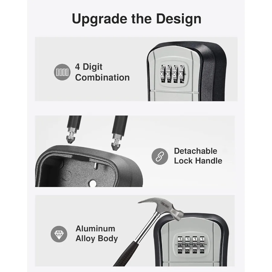 صندوق قفل محمول مثبت على الحائط لتخزين المفاتيح الآمن في المكتب المنزلي وإعدادات الشقة مع ميزة رمز قابلة لإعادة الضبط