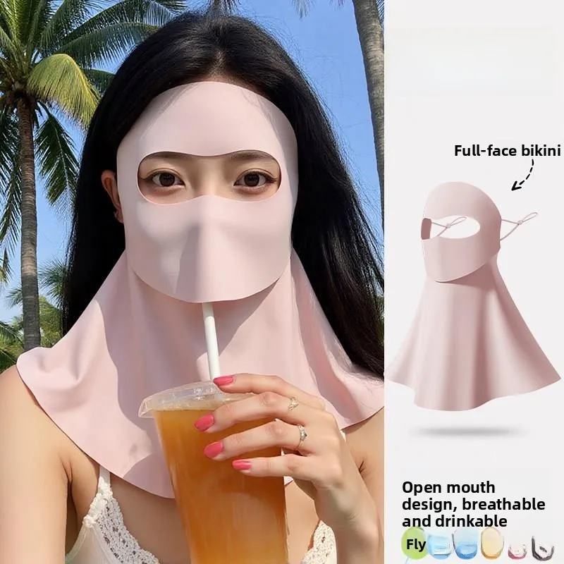 

Women's Facefin Mask UV Protection Summer Face Sunscreen Mask Water Drinking Full Face Cover up High Aesthetic Value New 2026