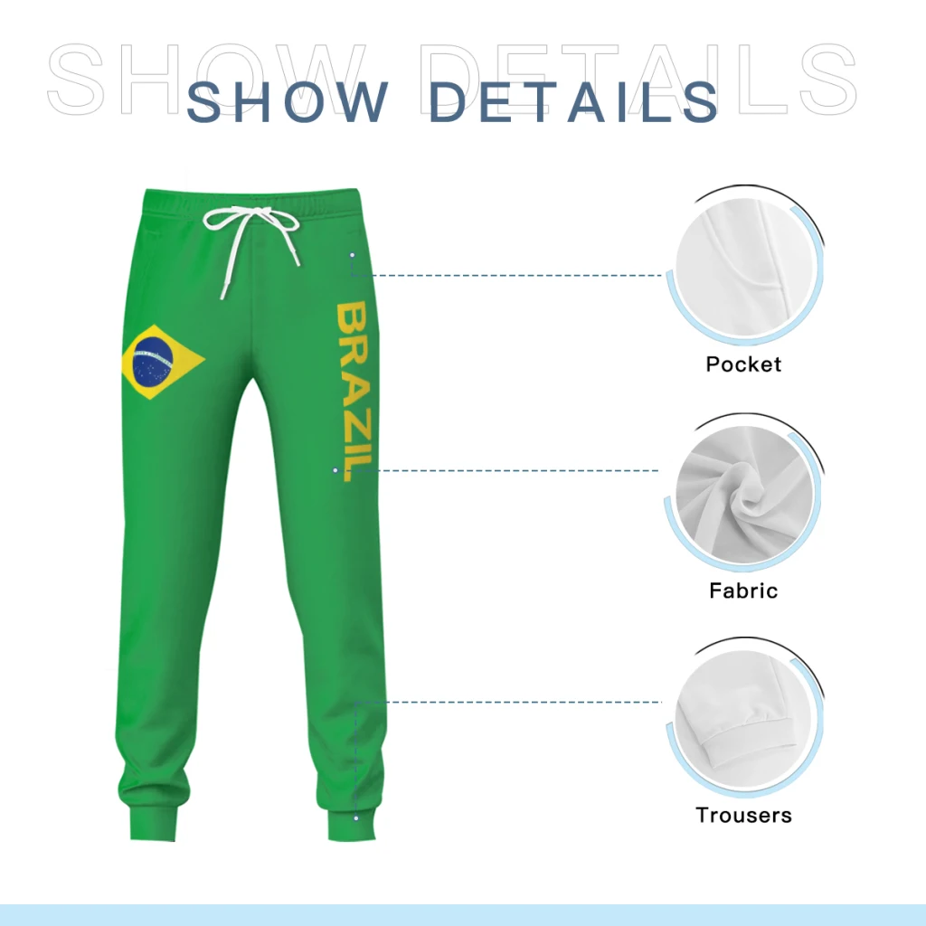 Mens Sweatpants Flag of Brazil 3 Pants with Pockets Joggers Soccer Football Multifunction Sports Sweat With Drawstring