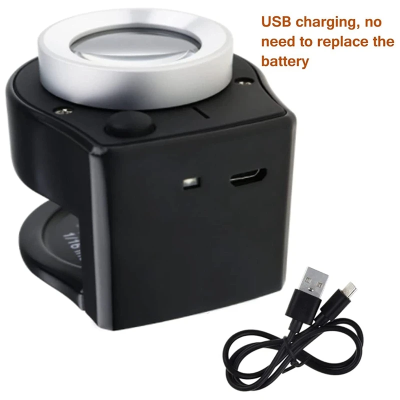 30X Loupe Magnifier With 6 LED Lights, Rechargeable Portable Desktop Metal Jewelers Loupe, Magnifying Glass With Light