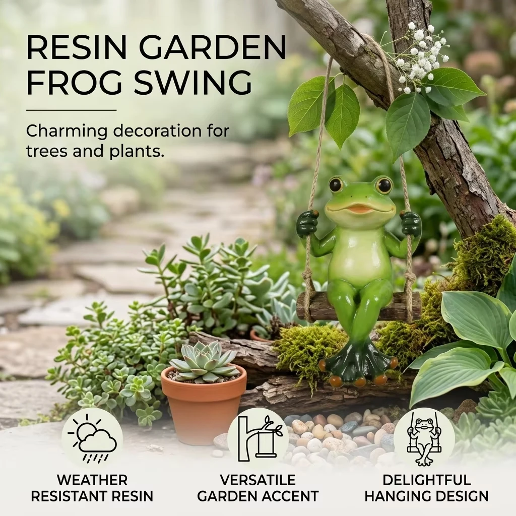 Funny Resin Frog Swing Statue Outdoor Garden Decoration Animal Sculpture For Lawn Yard Decors Flower Pot Hugger Hanging Figurine