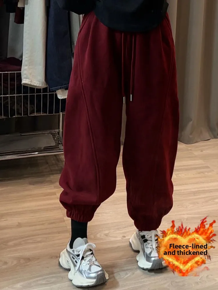 

Thiened Fce High Waist Slimming Trousers Women's Loose Warm Casual Sports Sweatpants Autumn Winter New Sle Harlan Pants