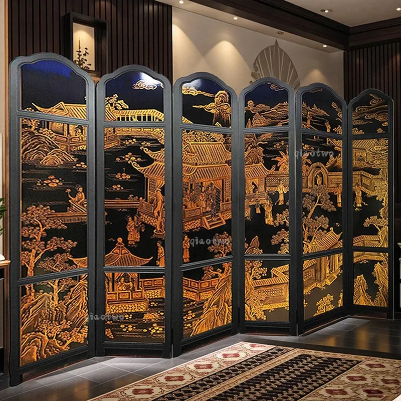 French Chinese style wooden screen, solid wood floor-to-ceiling household bedroom, room partition, movable screen, strong