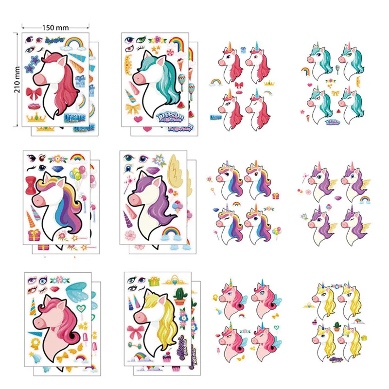 DIY Face Make A Unicorn Stickers for Kids Cartoon Assemble Puzzle Sticker Sheets Children Craft Game Activities Birthday Gifts