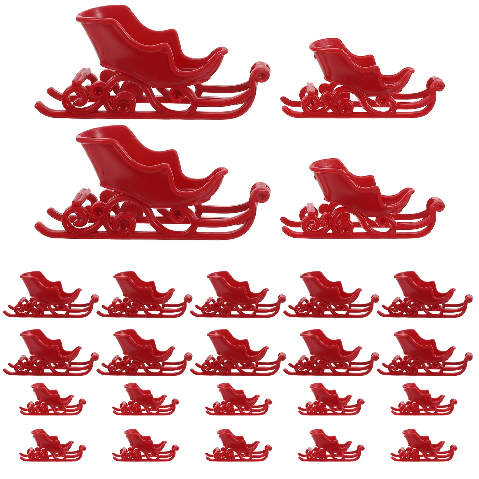 

24Pcs Mini Sleigh Decoration Festive Red Desktop Adornment for Xmas Tree Table Centerpiece Indoor Holiday Display Setup