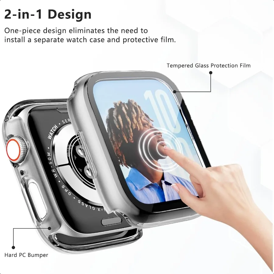 5 عبوات لساعة Apple Series 9 8 7 مع واقي شاشة 45 ملم من البولي كربونات الصلب وغطاء حماية رفيع للغاية مع درجة حرارة مدمجة