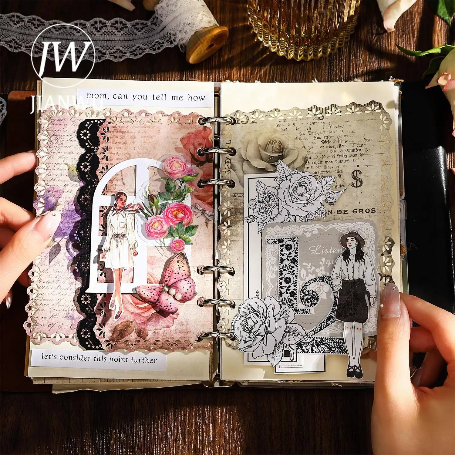 10 Sheets Rose Stationery Series Vintage Flower Hollow Lace Material Paper Creative DIY Journal Collage Decor Stationery