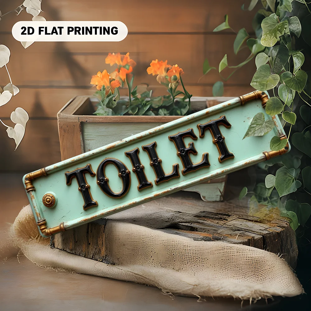 2D Flat, Vintage Toilet Sign - Bold Black & Green Bathroom Decor - Heavy-Duty Aluminum Wall Plaque - Easy Mounting with Pre-Dril