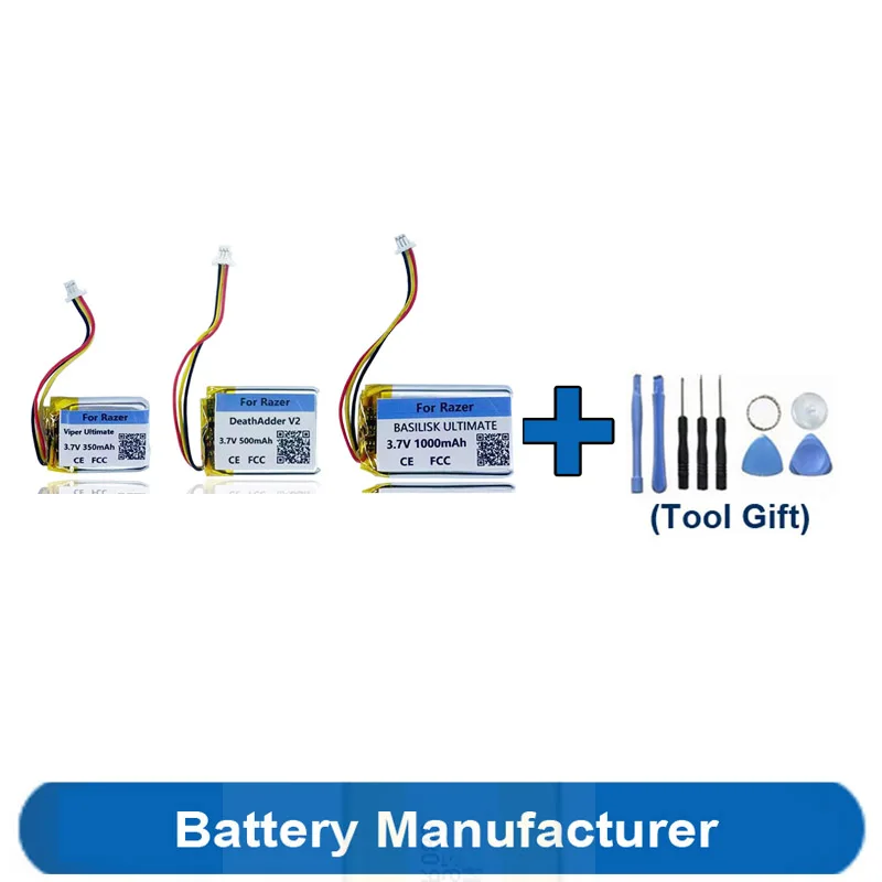 Toolsets Gift+ 350-1000mAh Battery For Razer DeathAdder V2 / Viper / BASILISK ULTIMATE Wireless Bluetooth Game Mouse AKKU