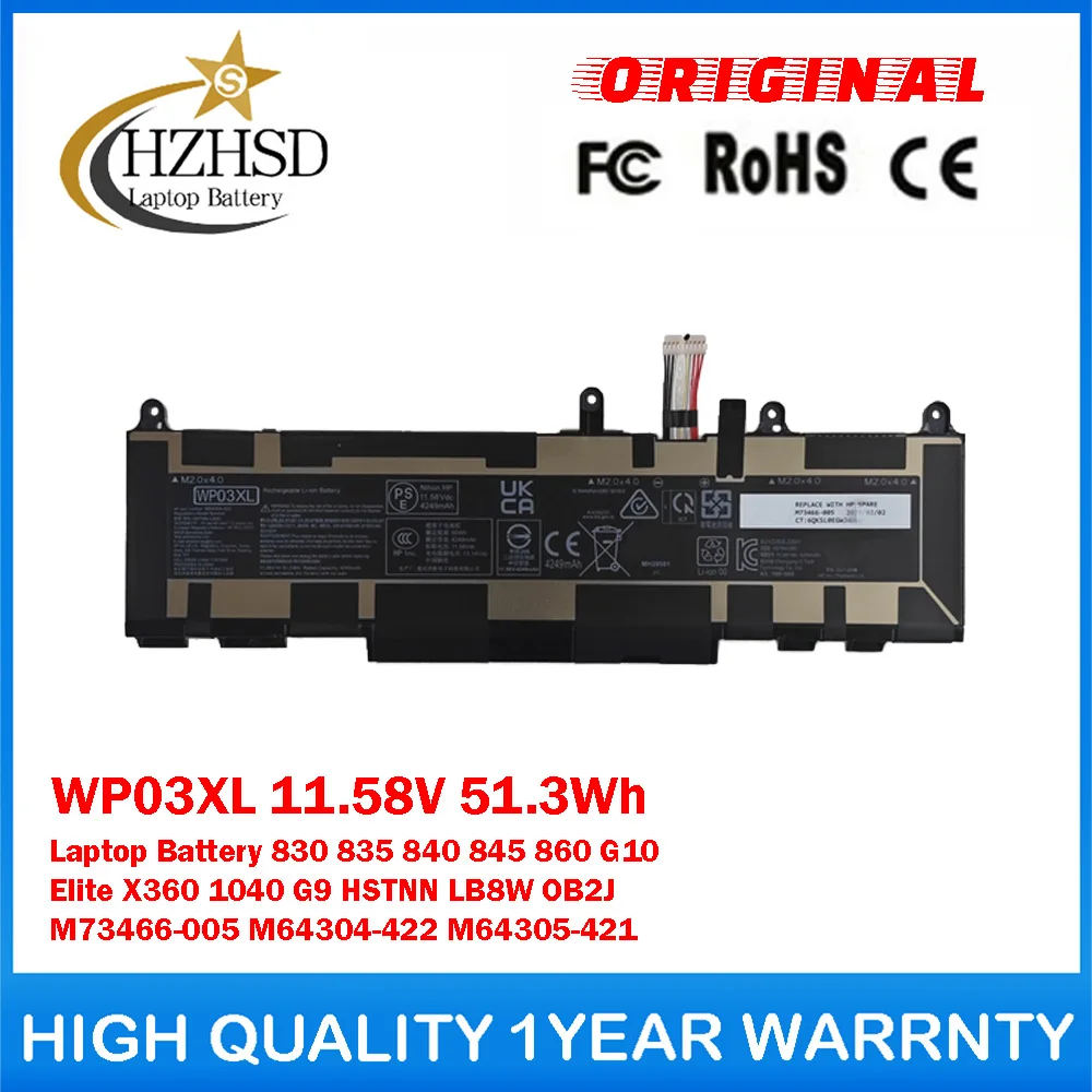 WP03XL 11.58V 51.3Wh Genuine Original Laptop Battery For HP EliteBook 830 835 840 845 860 G10 Elite X360 1040 G9 HSTNN LB8W OB2J