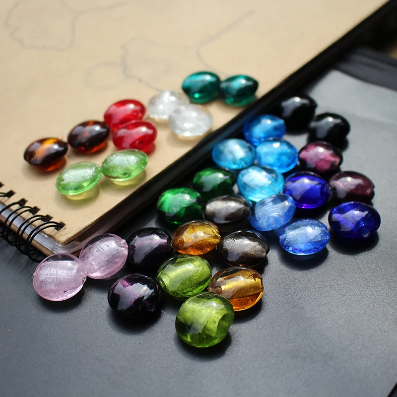 10Pcs 12 15 20mm Round Flat Lampwork glass beads Foil Multi- color for jewelry Bracelet Necklace Earring Craft DIY Making