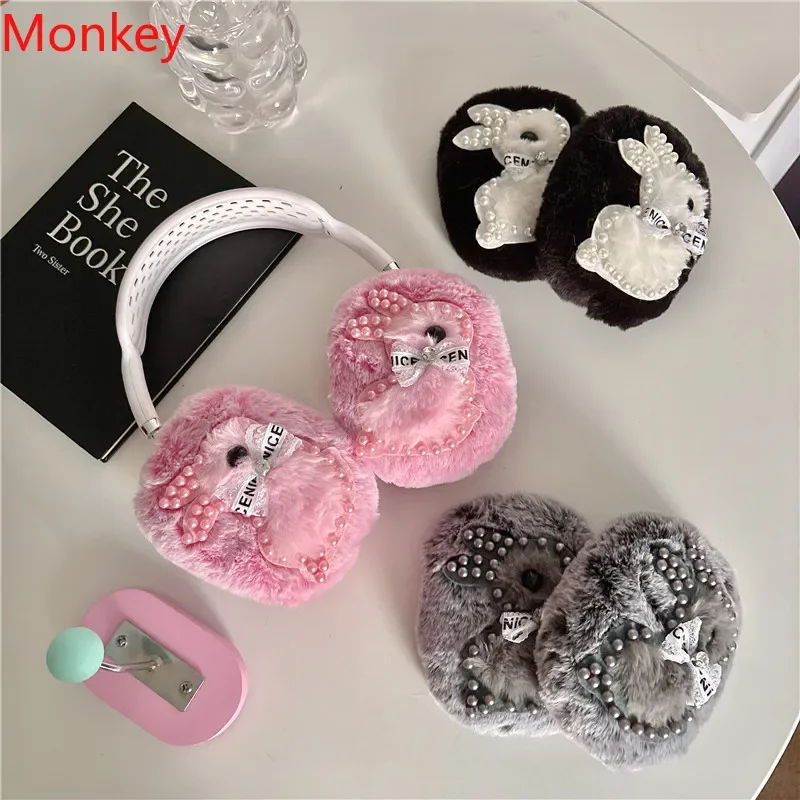 Luxury Cute Plush Rabbit Protective Cover For Airpods Max Earphone Case Warm Soft Silicon for Apple Air Pods Max Headphone Cases