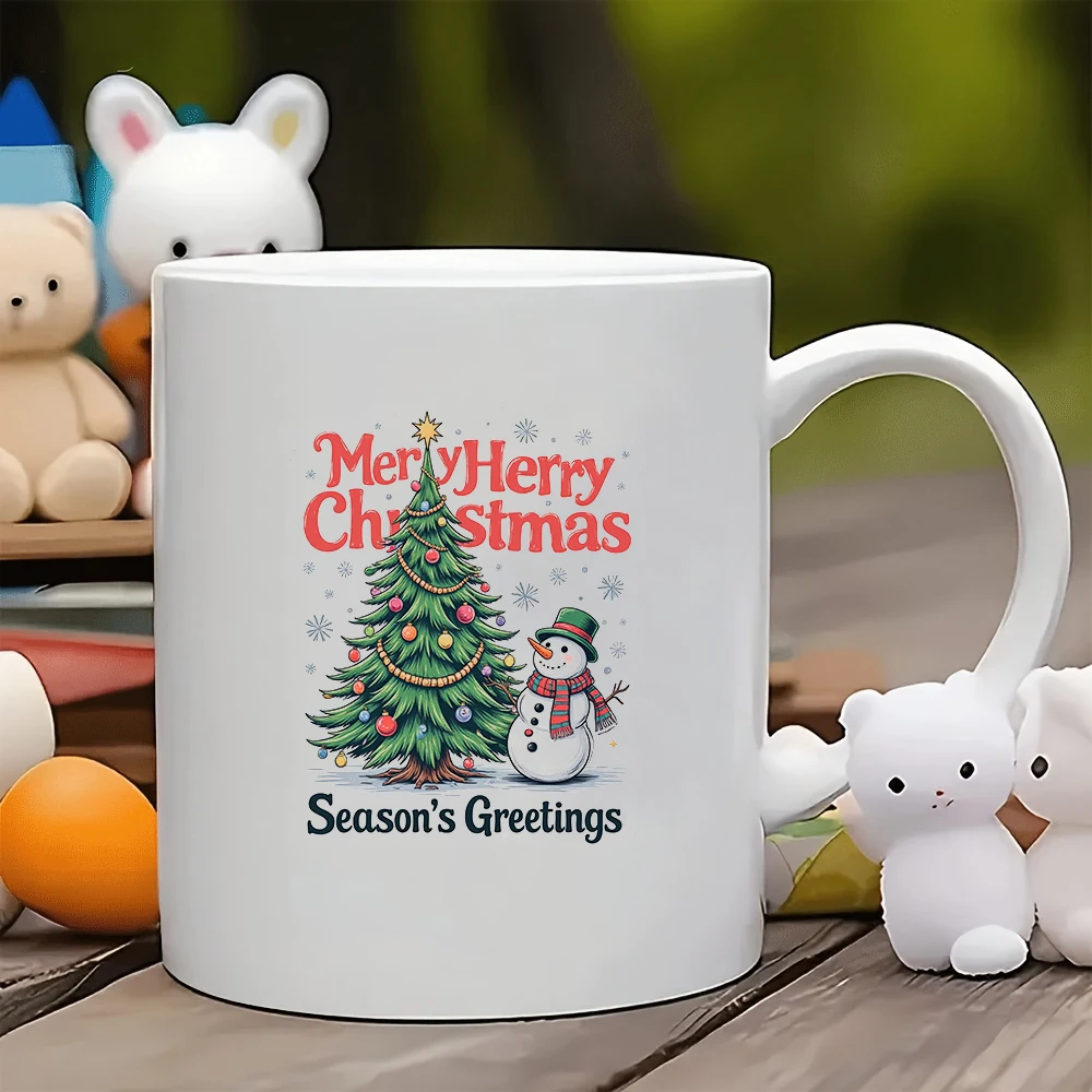 

11oz Christmas Tree Themed Mug + Cartoon Snowman Cup Perfect Christmas Gift for Kids Families and Offices