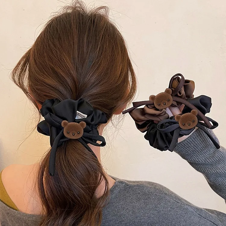 

2PCS Bow Bear Hairband Female Cute Tie Hair Rope Head Flower Head Rope Hair Accessories Autumn