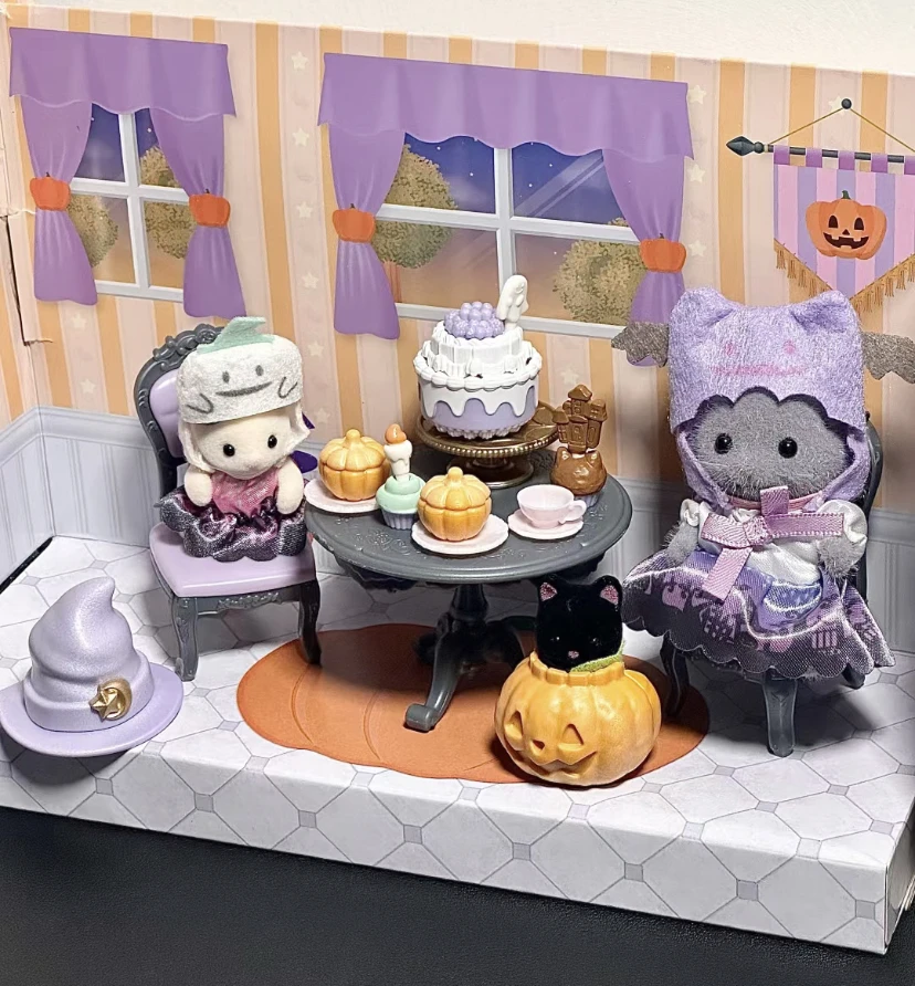 Sylvanian Anime Families Figure Halloween Surprise Party Set Dolls Flocking Decoration Models Toys Room Ornaments Birthday Gifts