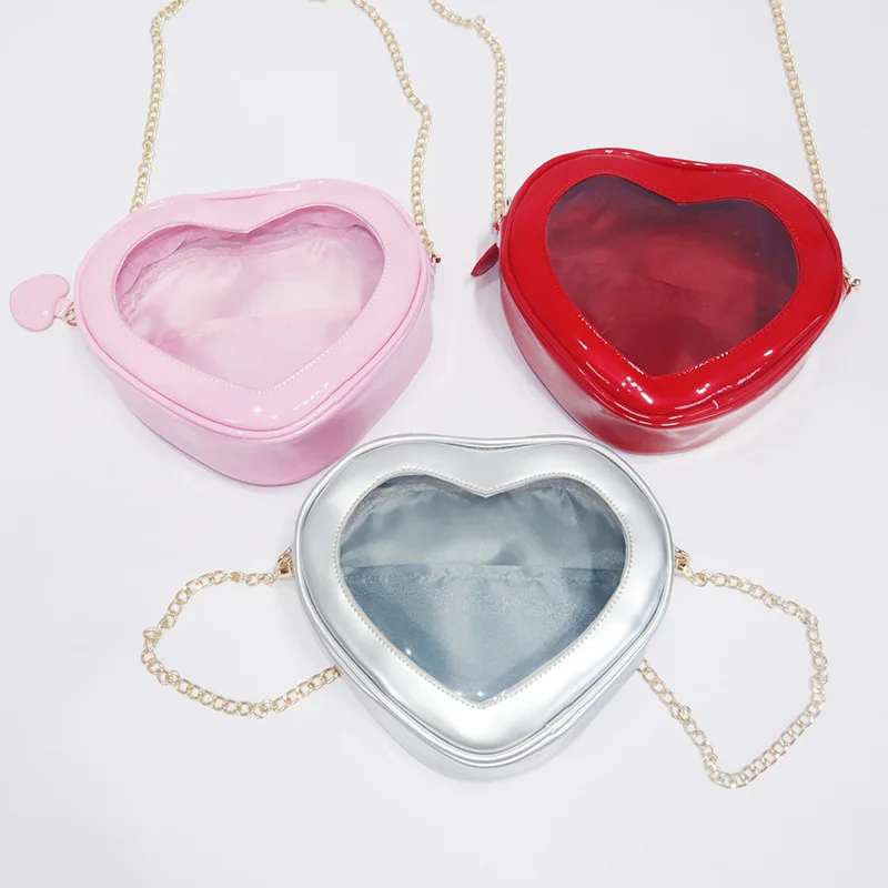 Sweet Lolita Bag 2024 New Popular Ita Bag Solid PU Heart Crossbody Bags for Women Fashion Trendy Transparent Shoulder Bag