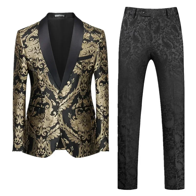 Men’s Business Social Jacquard Suits Blue / Red Fashion Homme Luxury Wedding Prom Party Dress Blazer and Pant - Image 2