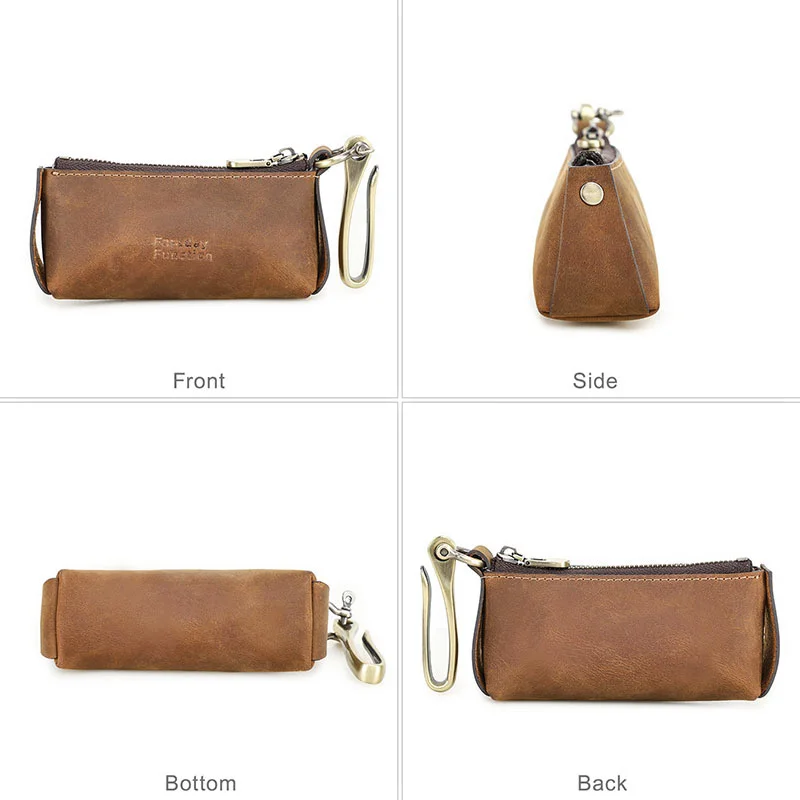 CONTACTS Leather Car Key Wallet Men Vintage Small RFID Key Case Key Holder Organizer Pouch Travel Sport Safy Key Lock Key bag