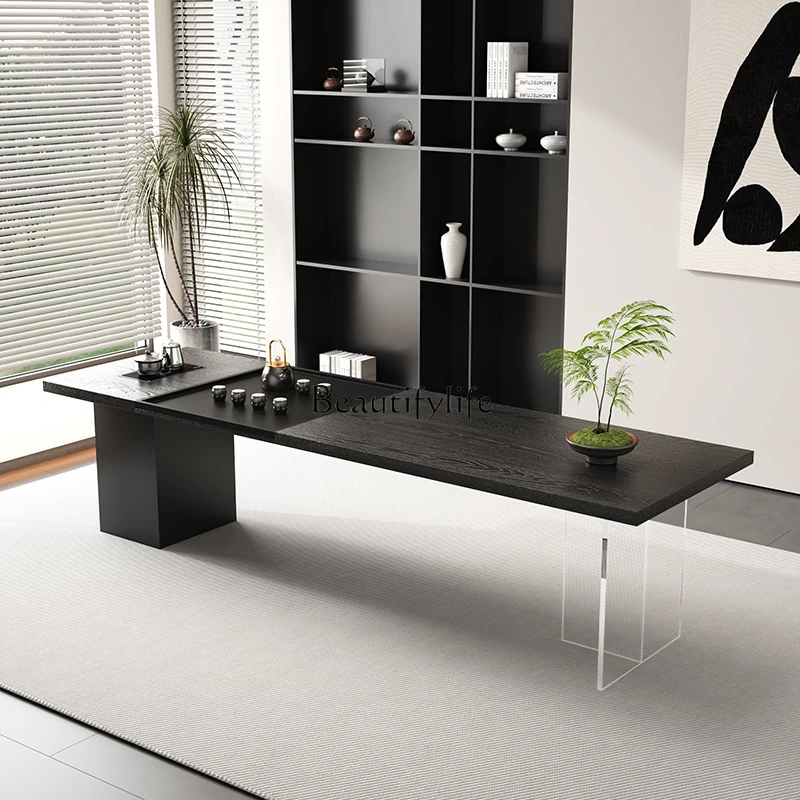 

New Chinese Style Solid Wood Integrated Tea Table for Home Living Room Simple and High-end Black Tea Table