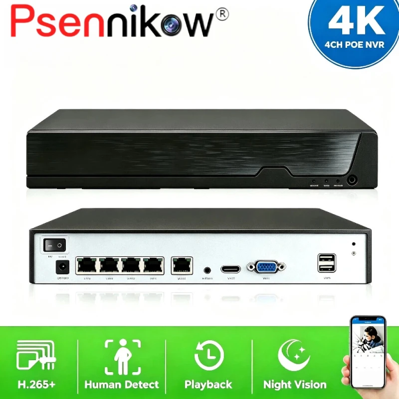 Psennikow Tuya NVR H.265 4/8CH Smart PoE 8MP Security System Motion Detection Video Surveillance CCTV System Remote Viewing Net