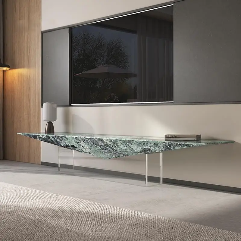 ox-Jungle Green Floating Coffee Table Set, Italian Minimalist Style TV Stand, Acrylic Base, Waterproof and Scratch-Resistant-
