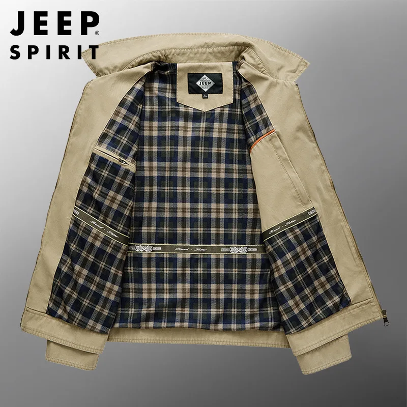 JEEP SPIRIT chaqueta de primavera y otoño para hombre, ropa holgada, ajustada, informal, con cuello levantado, bordada, de alta calidad