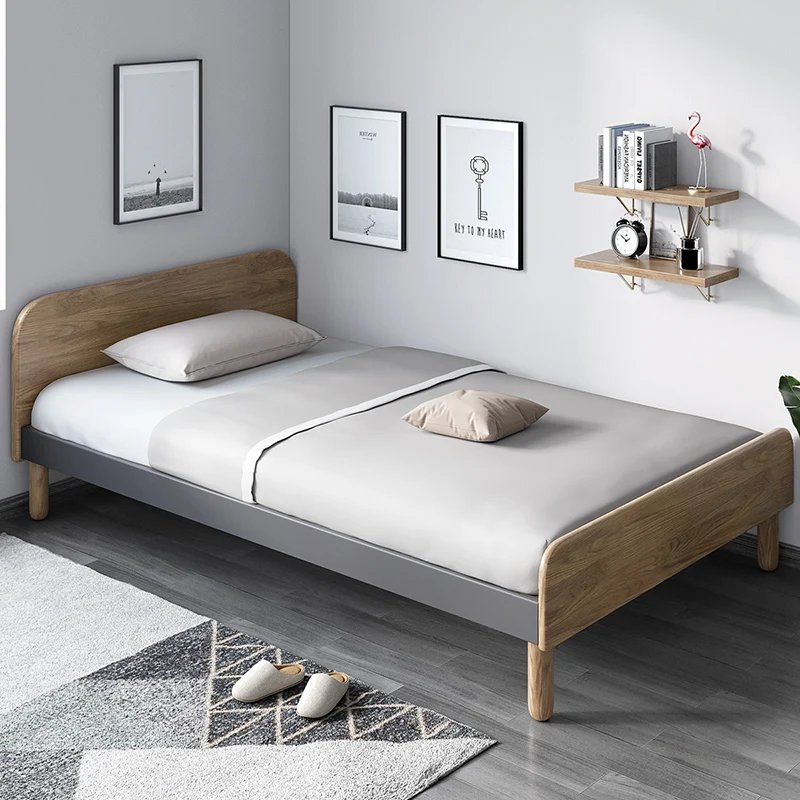 

Solid wood leg single bed 1.2 meters household double oak small apartment 1.5 meters modern Nordic style bedroom storage bed