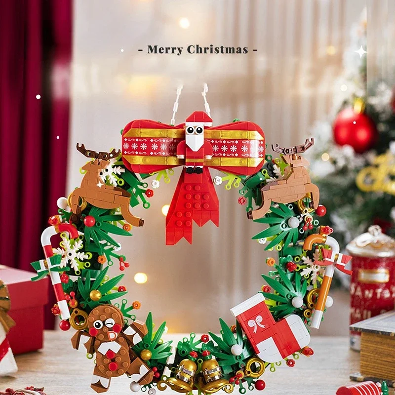 DIY Christmas Wreath Building Kit for 6+ Kids City Christmas Tree Decoration MOC Building Blocks Set Toys For Children Present