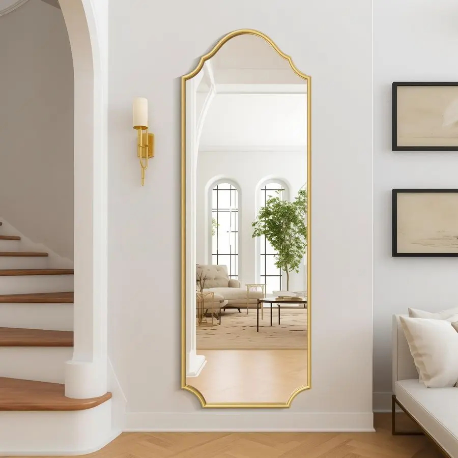 

Настенное зеркало в полный рост с арочным дизайном, 65x22, в золотой металлической раме, для спальни, гостиной