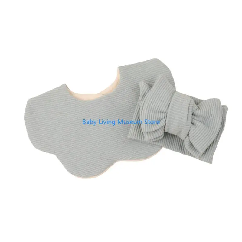

P31C Upgrades Baby Feeding Bibs with Hair Accessory Adjustable Baby Bibs Set With Coordinating Headband Comfortable Baby Bibs