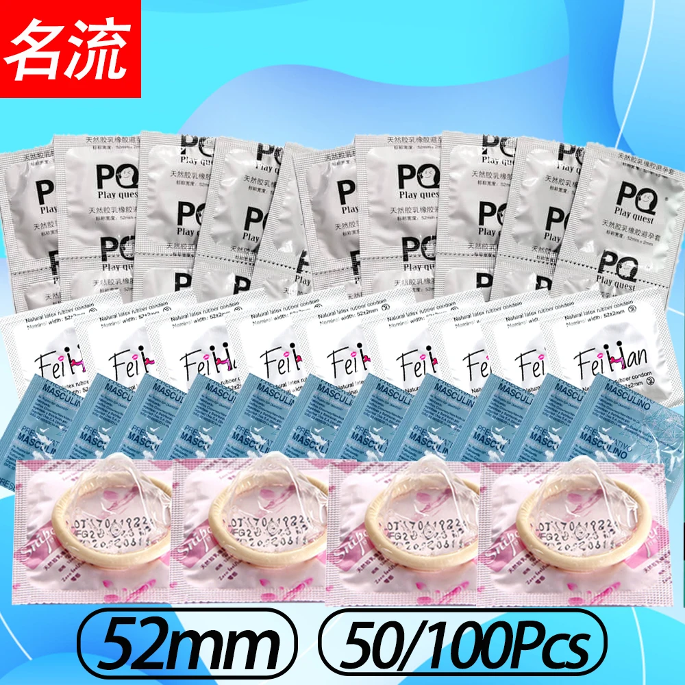 50/100pcs Bulk Ultra Thin Condom 52mm Hyaluronic Acid Lubrication Penis Sleeves Adults Safer Sex Toy Contraception Supplies