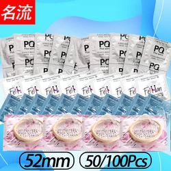 Preservativo ultra fino para adultos, lubrificação com ácido hialurônico, mangas penis, brinquedo do sexo mais seguro, suprimentos de contracepção, volume, 52mm, 50 PCs, 100PCs