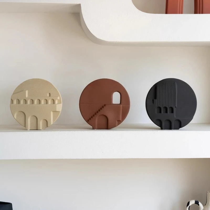 

Минималистичные архитектурные рельефные вазы-украшения, круглая керамическая ваза для сухих цветов для декора дома, центральное украшение стола в скандинавском стиле