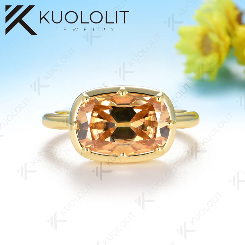 Kuololit 4,5 CT OMC Champagner-Moissanit-Ring für Damen, Verlobungsring aus 585er 14 Karat 10 Karat Gelbgold, für Weihnachtsgeschenke, Jahrestag