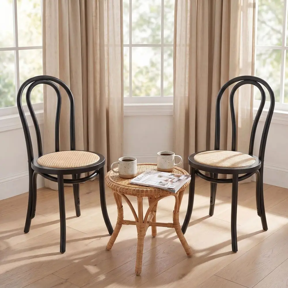 

Vintage Dining Chairs Set of 2, Thonet Soild Wood Rattan Dining Room Chairs Armless French Country Kitchen Chairs for Wedding H