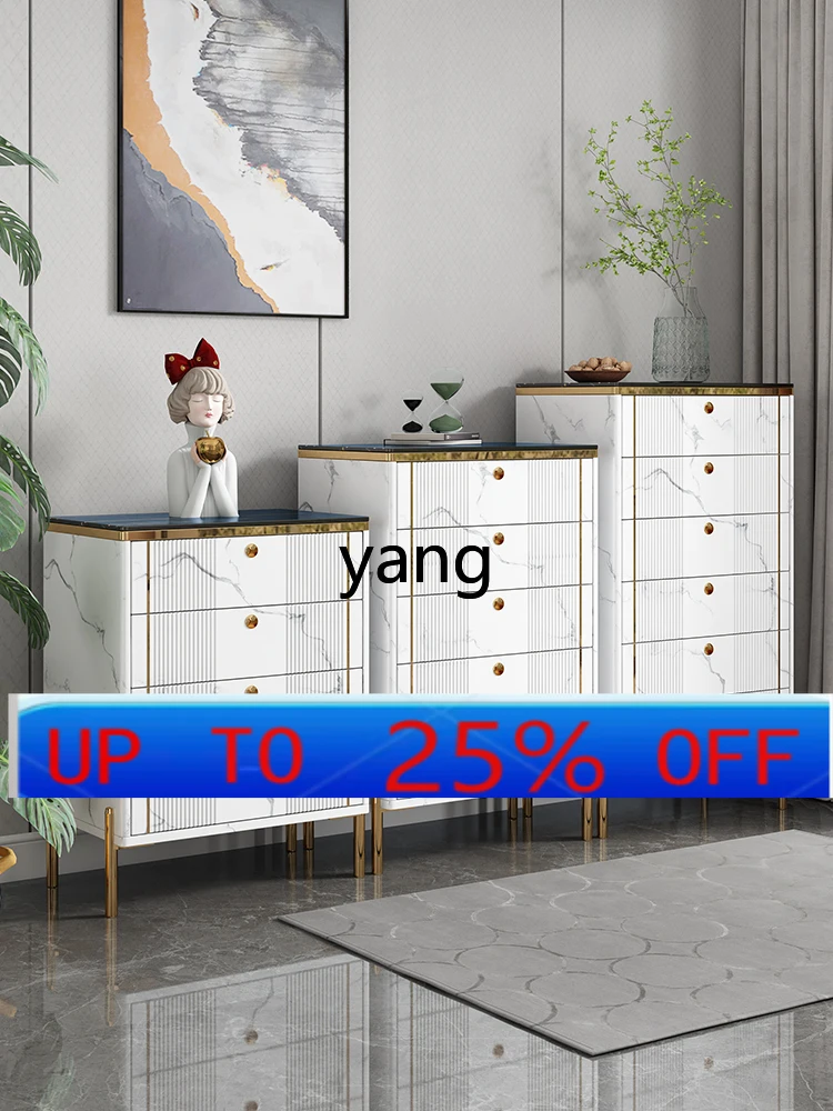 lmm Light Luxury Stone Plate Five-Bucket Solid Wood Drawer Storage Cabinet Living Room Simple Modern Multi-Functional