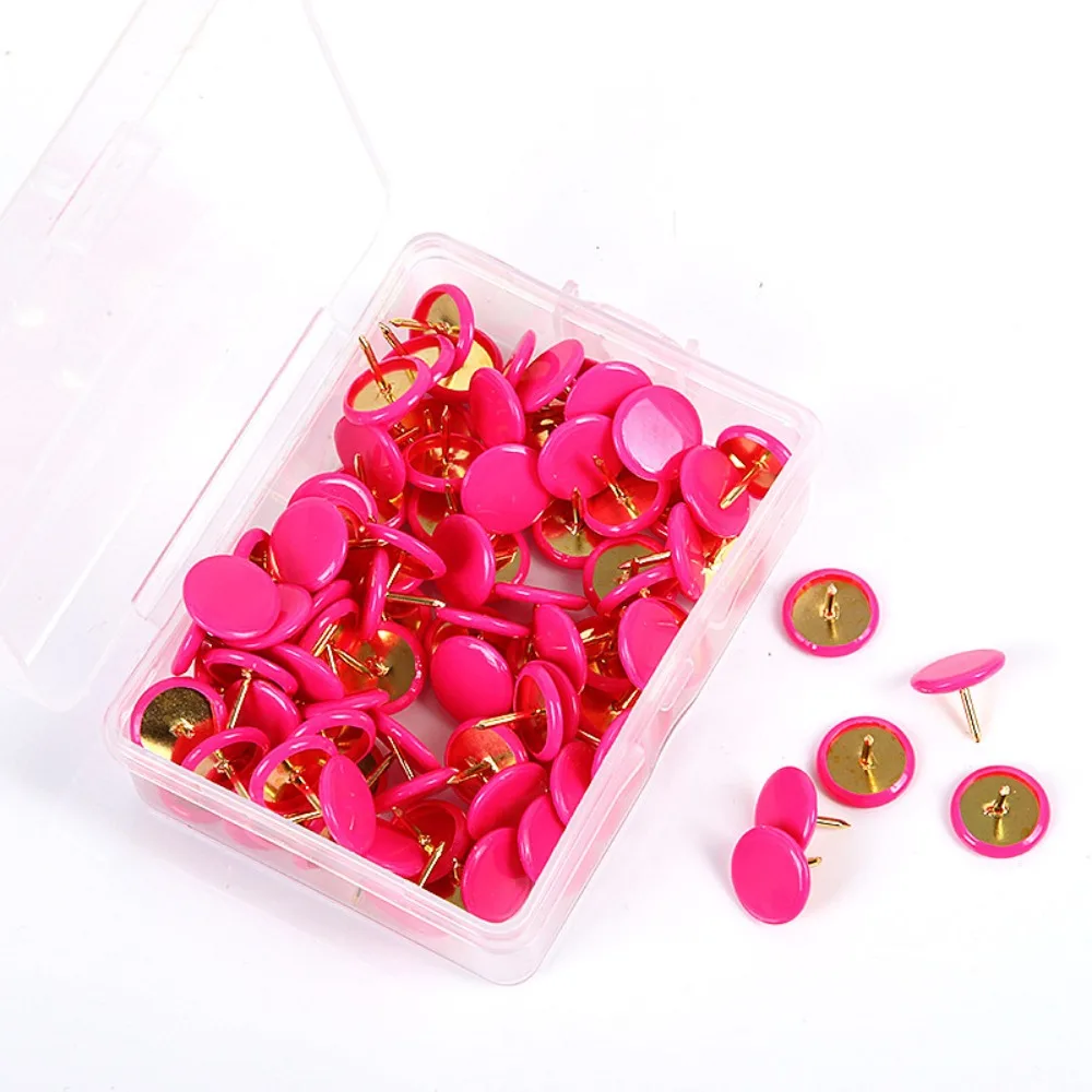 100Pcs Notice Board Round Push Pins Map Thumb Tacks Point Decorative Thumb Tacks Round Head Metallic Color Cork Board Tacks